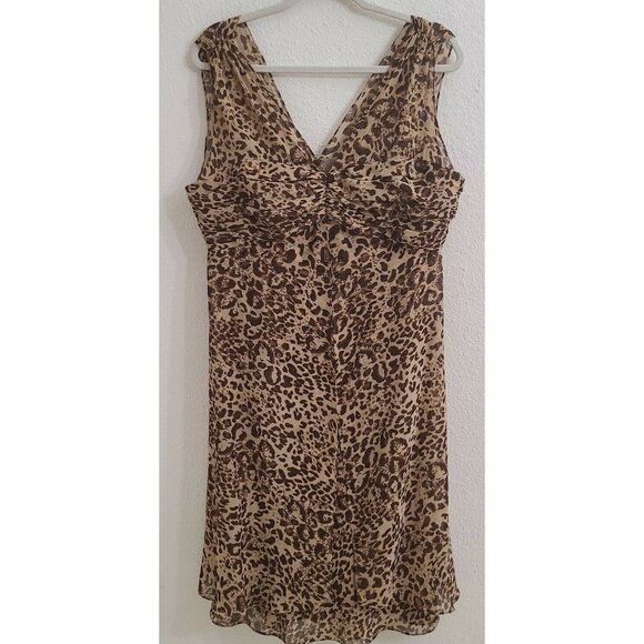 Sheri Martin New York V-Neck Animal Print Sleeveless Dress sz 14 - Picture 1 of 8